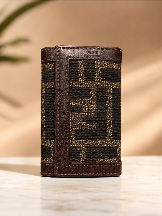 Fendi Handbags - Fendi Zucca Canvas 6 Hook Key Case Brown Tobacco Leather Made in Italy